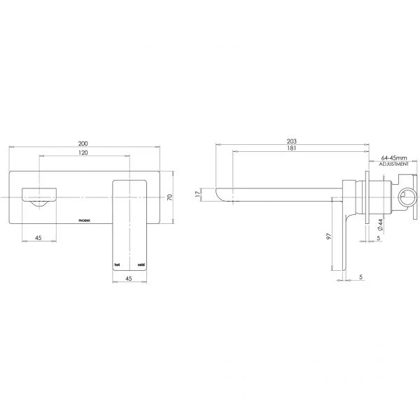 Phoenix Gloss Wall Basin/ Bath Mixer Set 180mm | Chrome | - Image 2