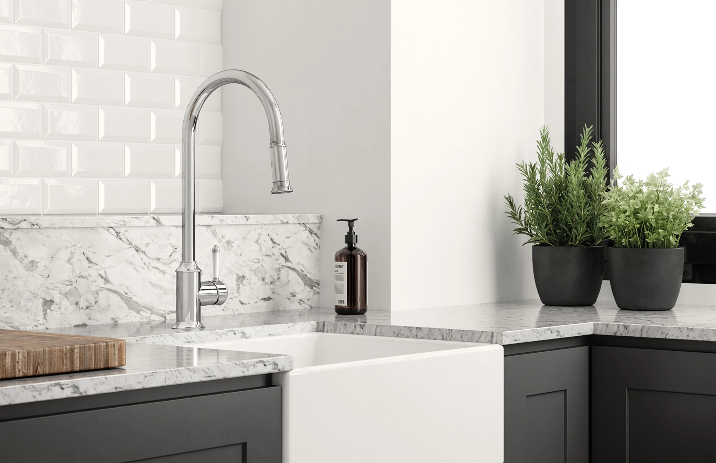 Phoenix Nostalgia Pull Out Sink Mixer 230mm | Chrome/ White | - Image 3