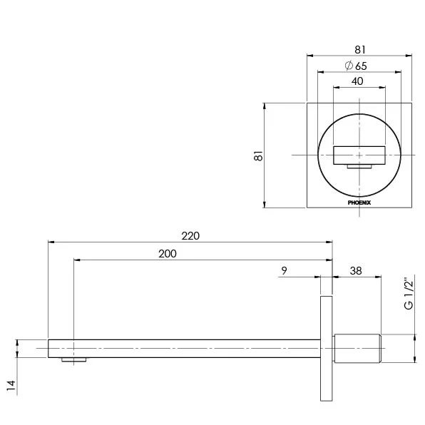 Phoenix Ortho Wall Basin/ Bath Outlet 200mm | Chrome | - Image 2