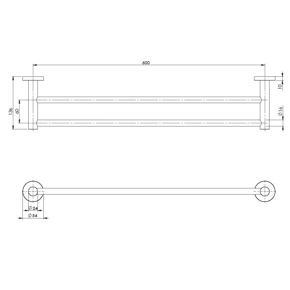 Phoenix Radii SS 316 Double Towel Rail 600mm Round Plate | Stainless Steel | - Image 2
