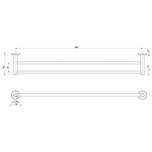 Phoenix Radii SS 316 Double Towel Rail 800mm Round Plate | Stainless Steel | - Image 2