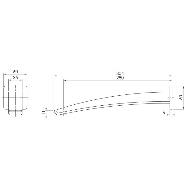 Phoenix Rush Basin/ Bath Wall Outlet 280mm | Chrome | - Image 2