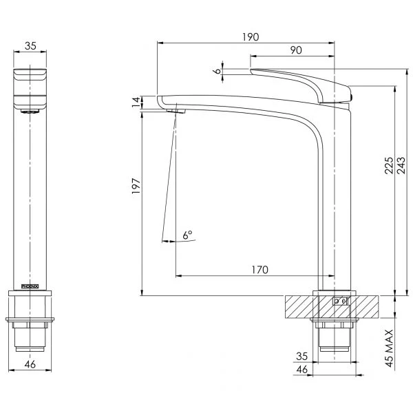 Phoenix Rush Sink Mixer 190mm | Matte Black | - Image 2