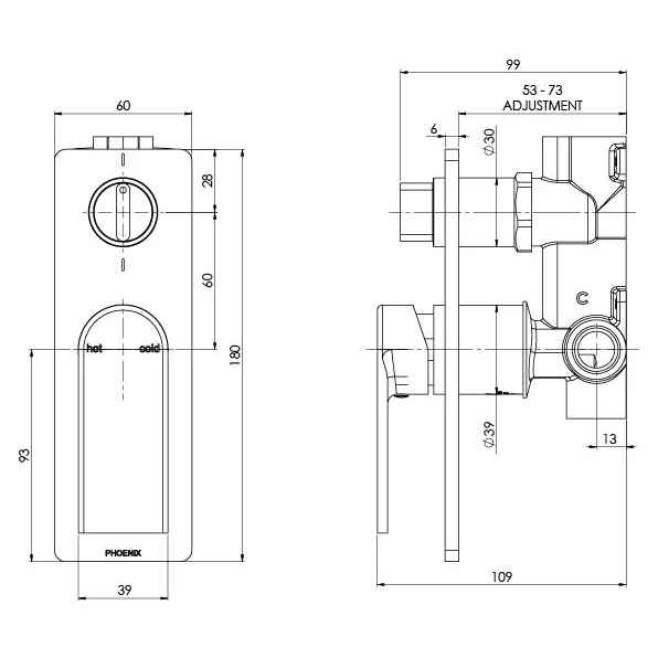 Phoenix Teel Shower/ Bath Diverter Mixer | Gunmetal | - Image 2