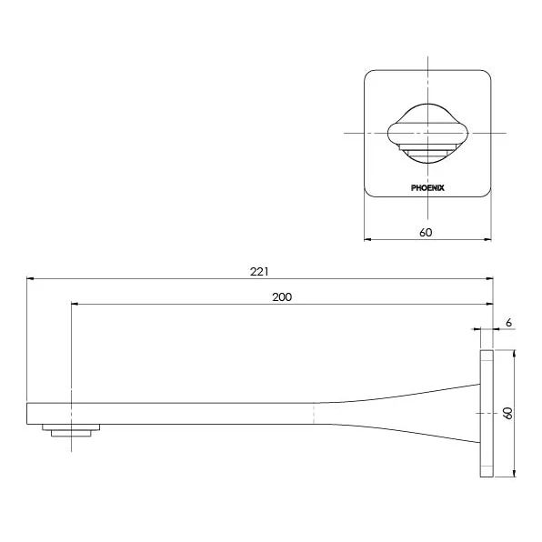 Phoenix Teel Wall Basin/ Bath Outlet 200mm | Brushed Nickel | - Image 2