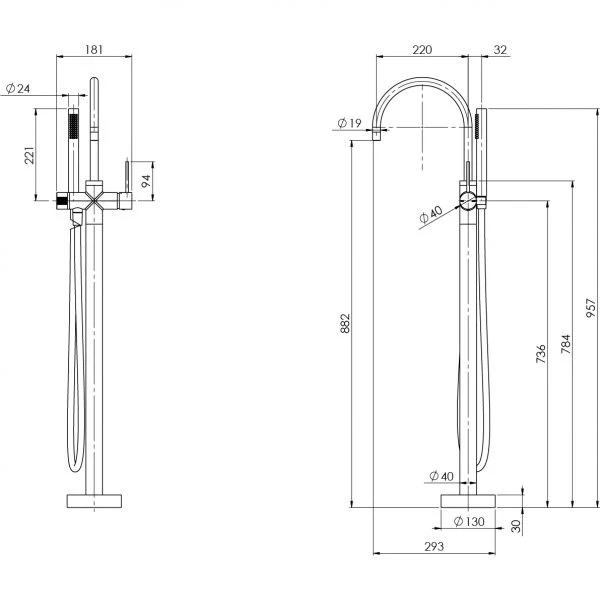 Phoenix Vivid Slimline Floor Mounted Bath Mixer with Hand Shower | Brushed Carbon | - Image 2