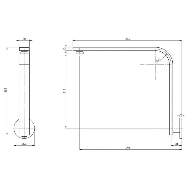 Phoenix Vivid High-Rise Shower Arm Round or Square Plate | Brushed Nickel | - Image 3