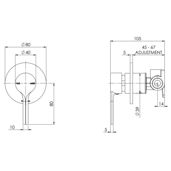 Phoenix Vivid Slimline Oval Shower/ Wall Mixer | Brushed Nickel | - Image 2
