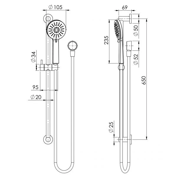 Phoenix Vivid Slimline Rail Shower | Brushed Nickel | - Image 2