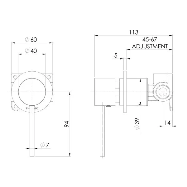 Phoenix Vivid Slimline Shower/ Wall Mixer 60mm Backplate | Brushed Carbon | - Image 2