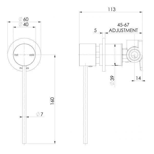 Phoenix Vivid Slimline Shower/ Wall Mixer 60mm Backplate With Extended Lever | Matte Black | - Image 2
