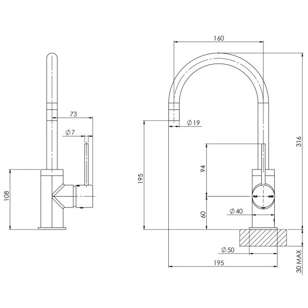 Phoenix Vivid Slimline Sink Mixer 160mm Gooseneck | Brushed Nickel | - Image 2