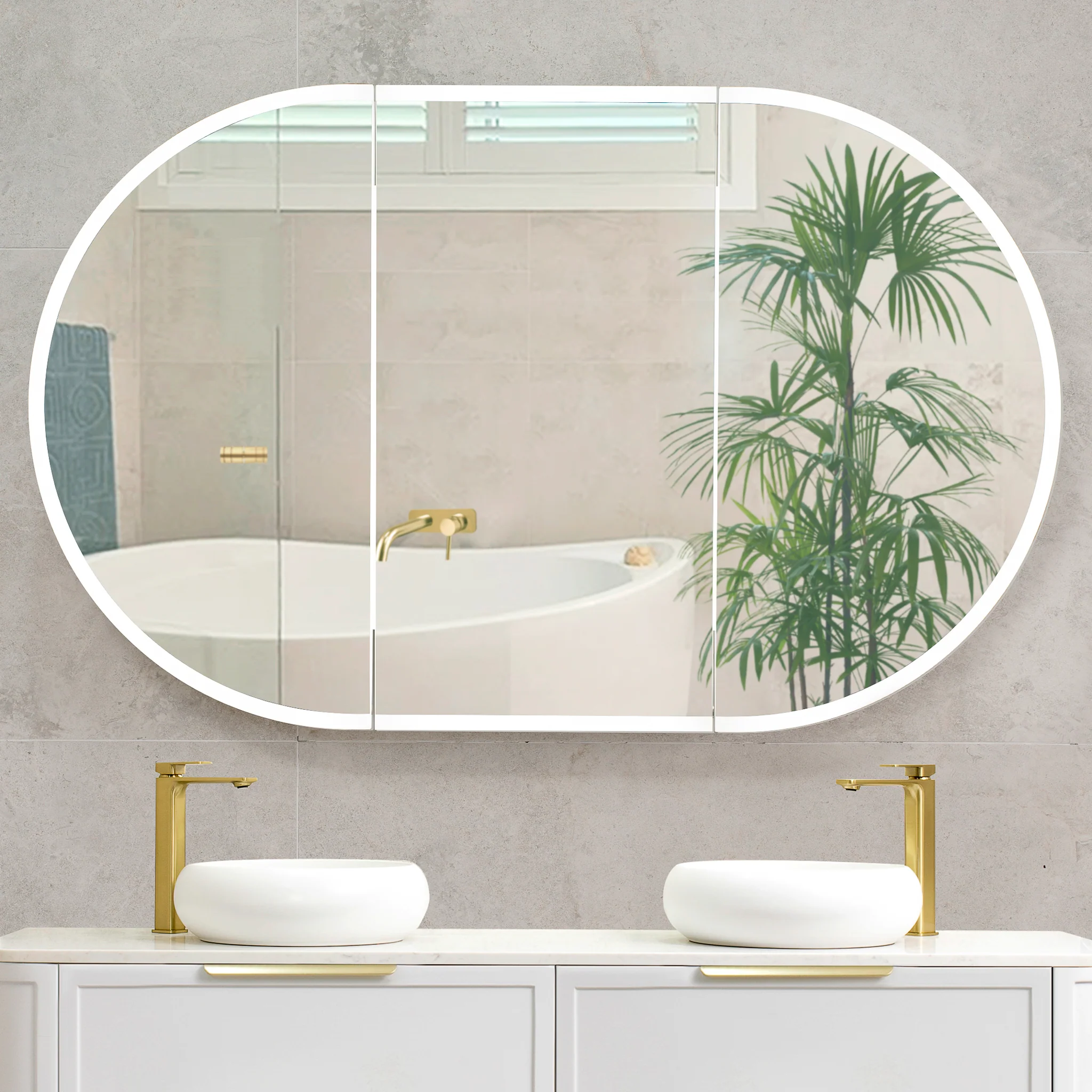 Pill Oval 1200mm x 750mm Frontlit LED Mirrored Shaving Cabinet, Matte White - Image 2