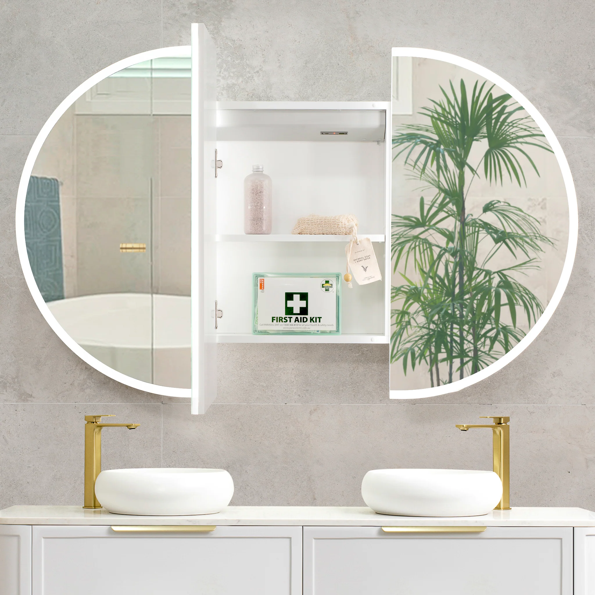 Pill Oval 1200mm x 750mm Frontlit LED Mirrored Shaving Cabinet, Matte White - Image 3