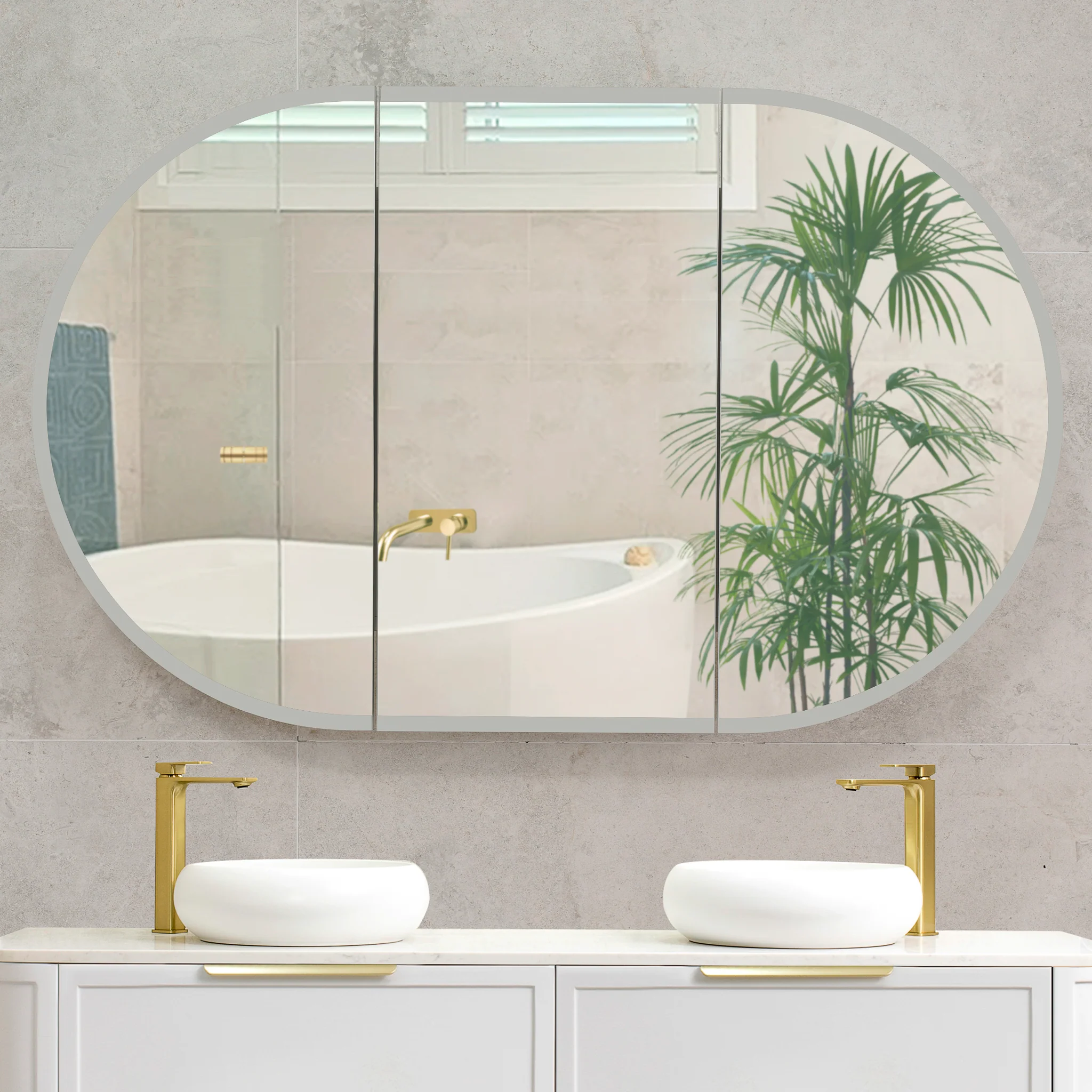 Pill Oval 1200mm x 750mm Frontlit LED Mirrored Shaving Cabinet, Matte White - Image 4