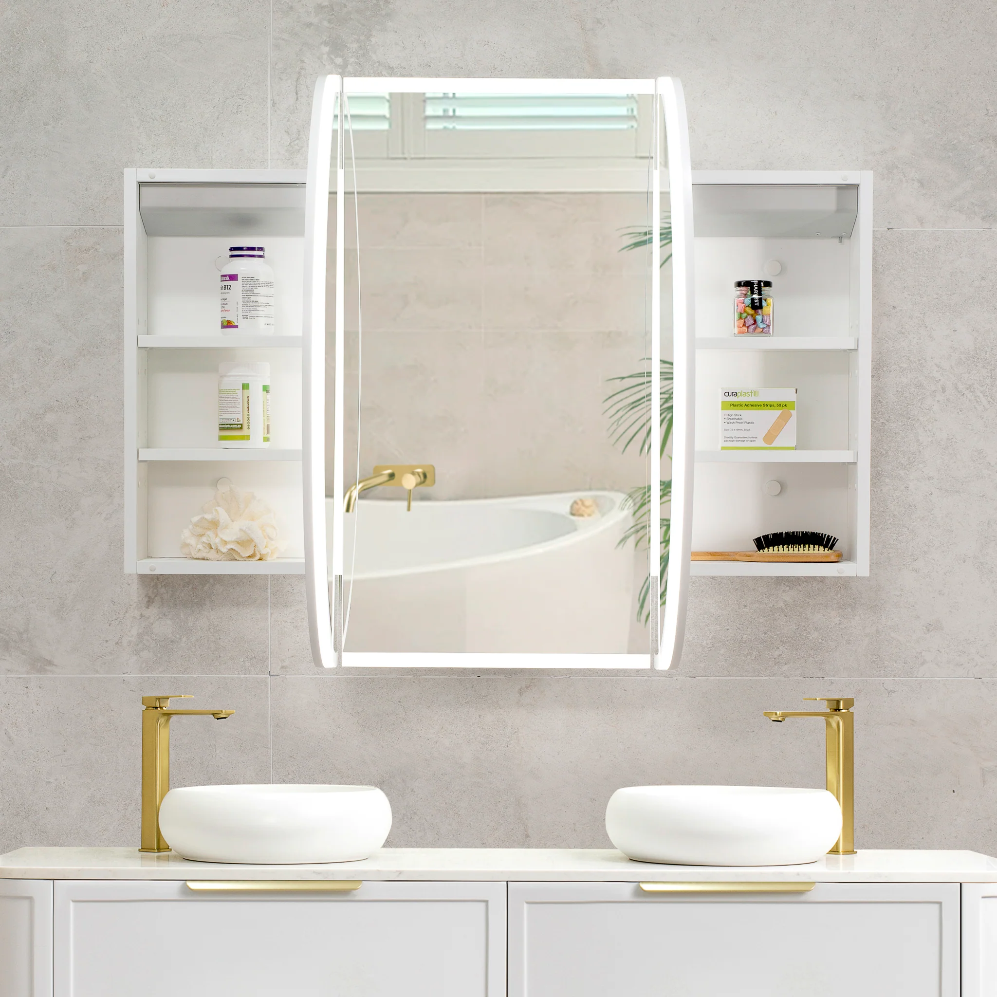 Pill Oval 1200mm x 750mm Frontlit LED Mirrored Shaving Cabinet, Matte White - Image 5