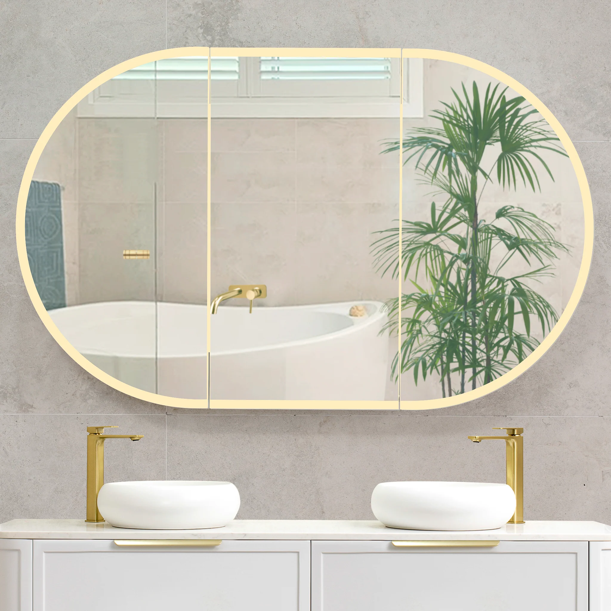 Pill Oval 1200mm x 750mm Frontlit LED Mirrored Shaving Cabinet, Matte White - Image 6