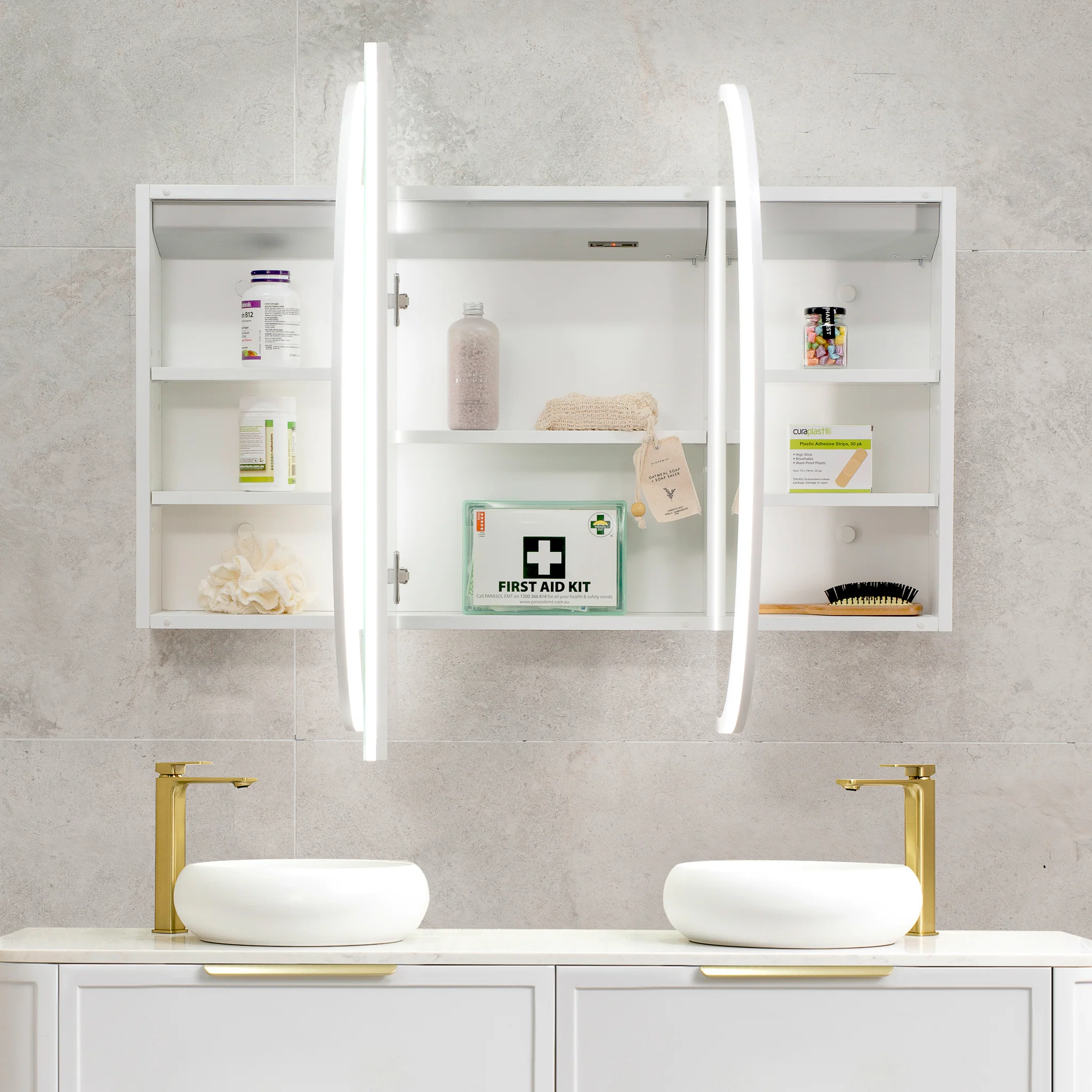 Pill Oval 1200mm x 750mm Frontlit LED Mirrored Shaving Cabinet, Matte White - Image 7