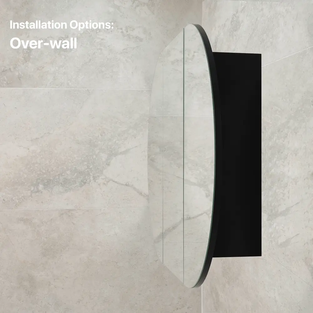 Pill Oval 1200mm x 750mm Mirrored Shaving Cabinet, Matte Black - Image 11