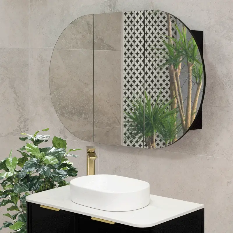 Pill Oval 1200mm x 750mm Mirrored Shaving Cabinet, Matte Black - Image 2