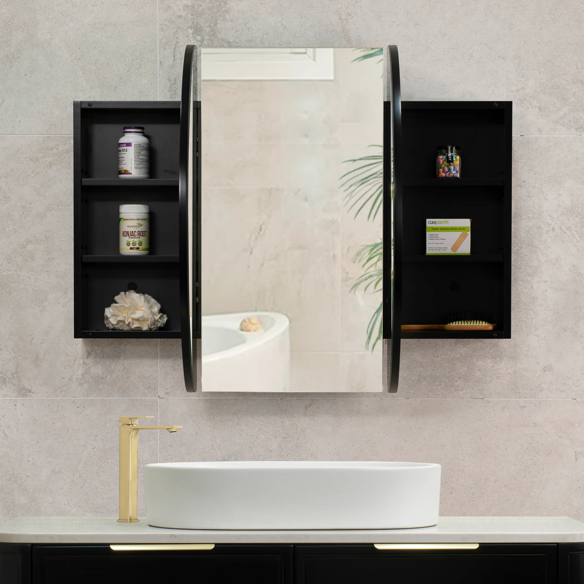 Pill Oval 1200mm x 750mm Mirrored Shaving Cabinet, Matte Black - Image 3
