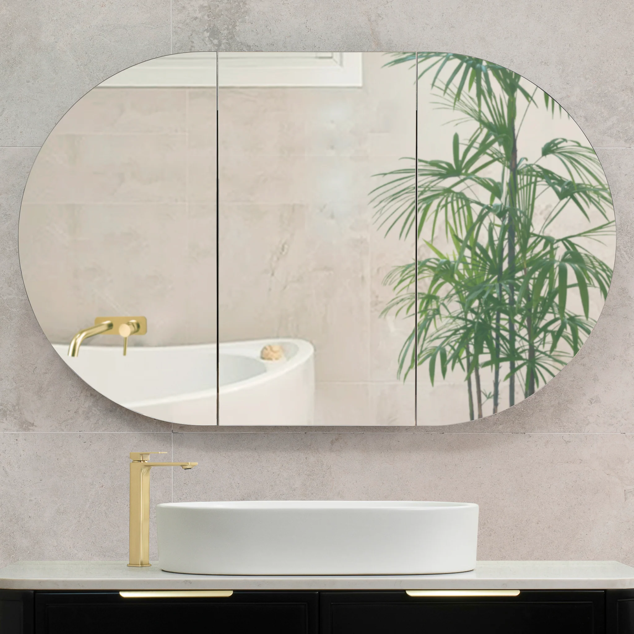 Pill Oval 1200mm x 750mm Mirrored Shaving Cabinet, Matte Black - Image 6