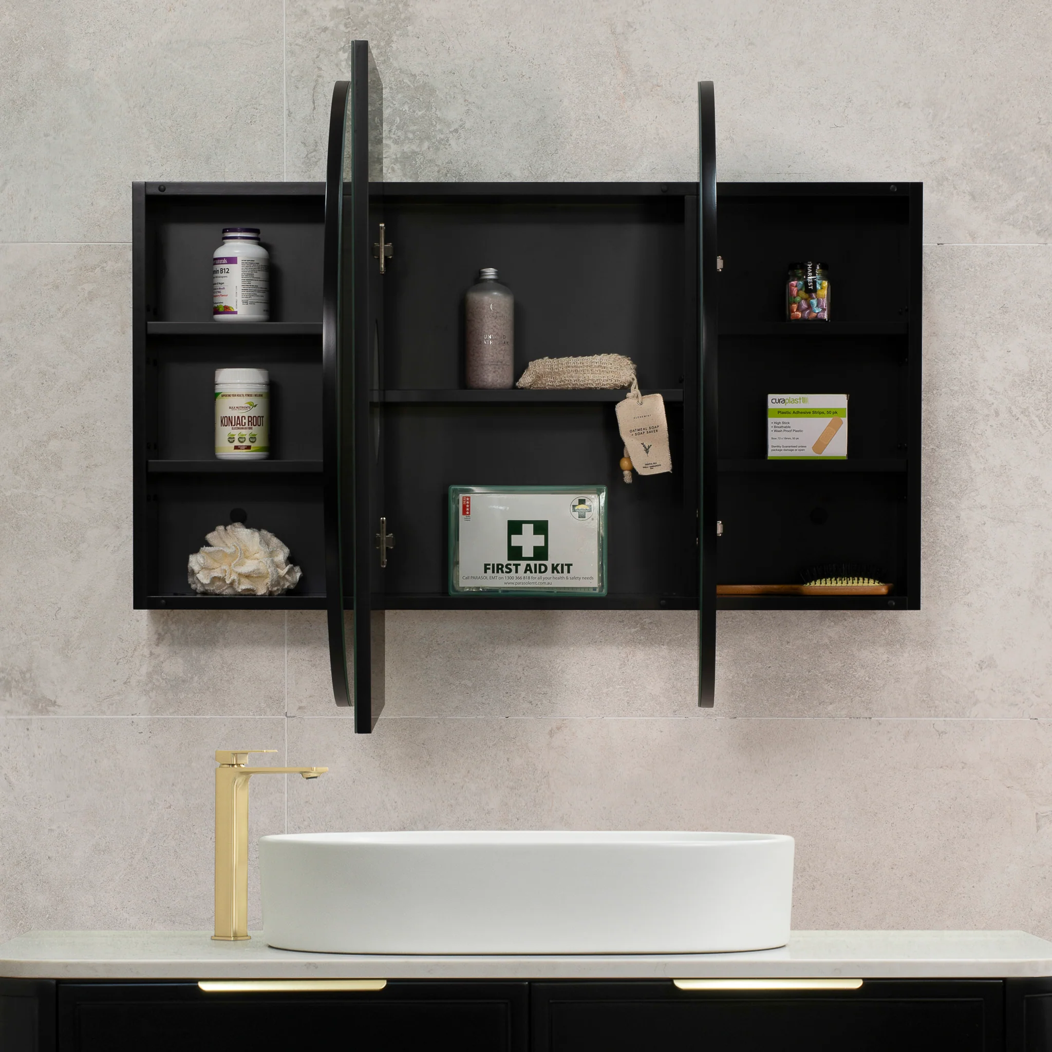 Pill Oval 1200mm x 750mm Mirrored Shaving Cabinet, Matte Black - Image 7