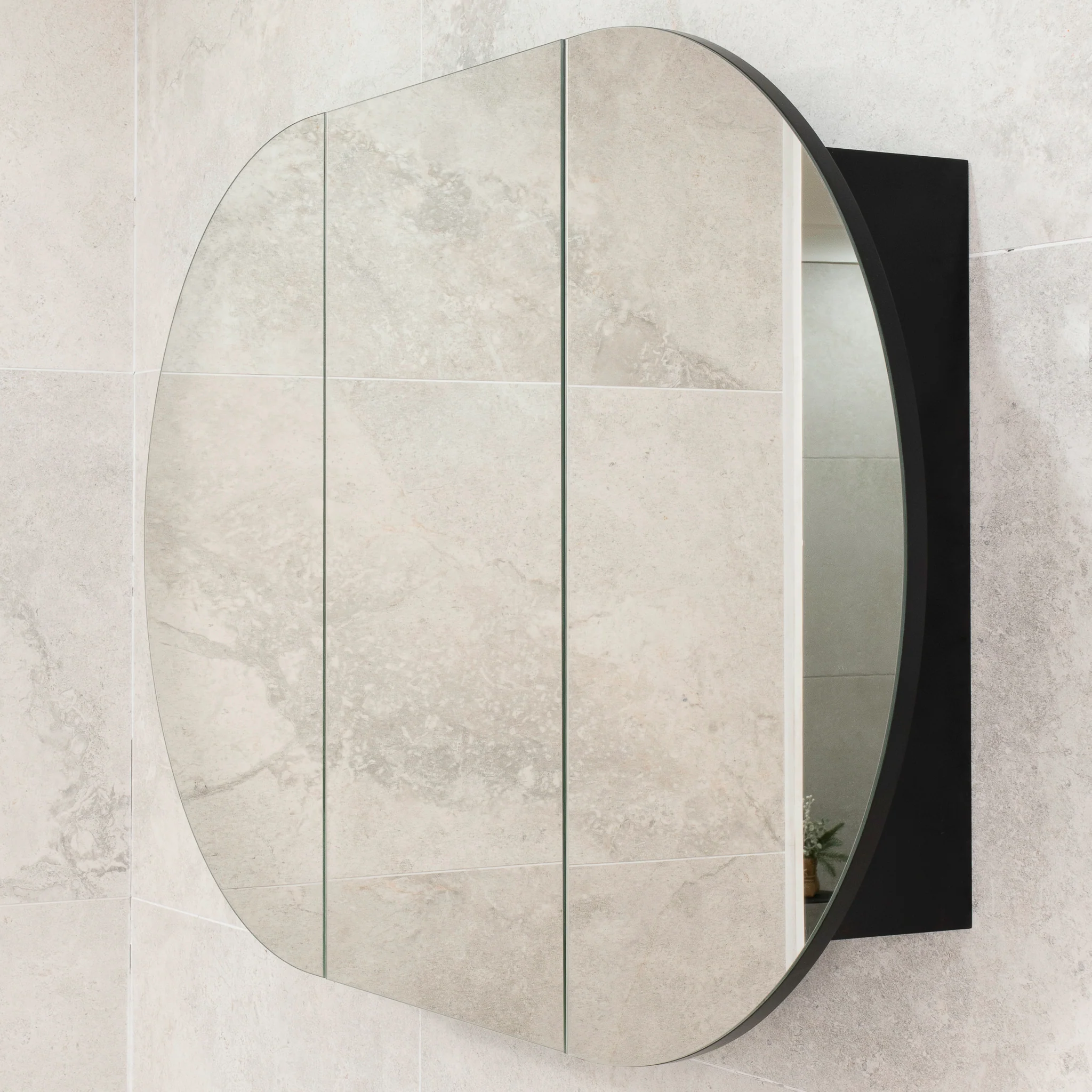 Pill Oval 1200mm x 750mm Mirrored Shaving Cabinet, Matte Black - Image 8