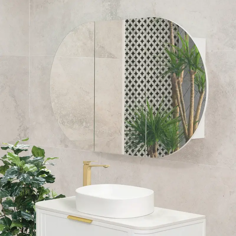 Pill Oval 1200mm x 750mm Mirrored Shaving Cabinet, Matte White - Image 2