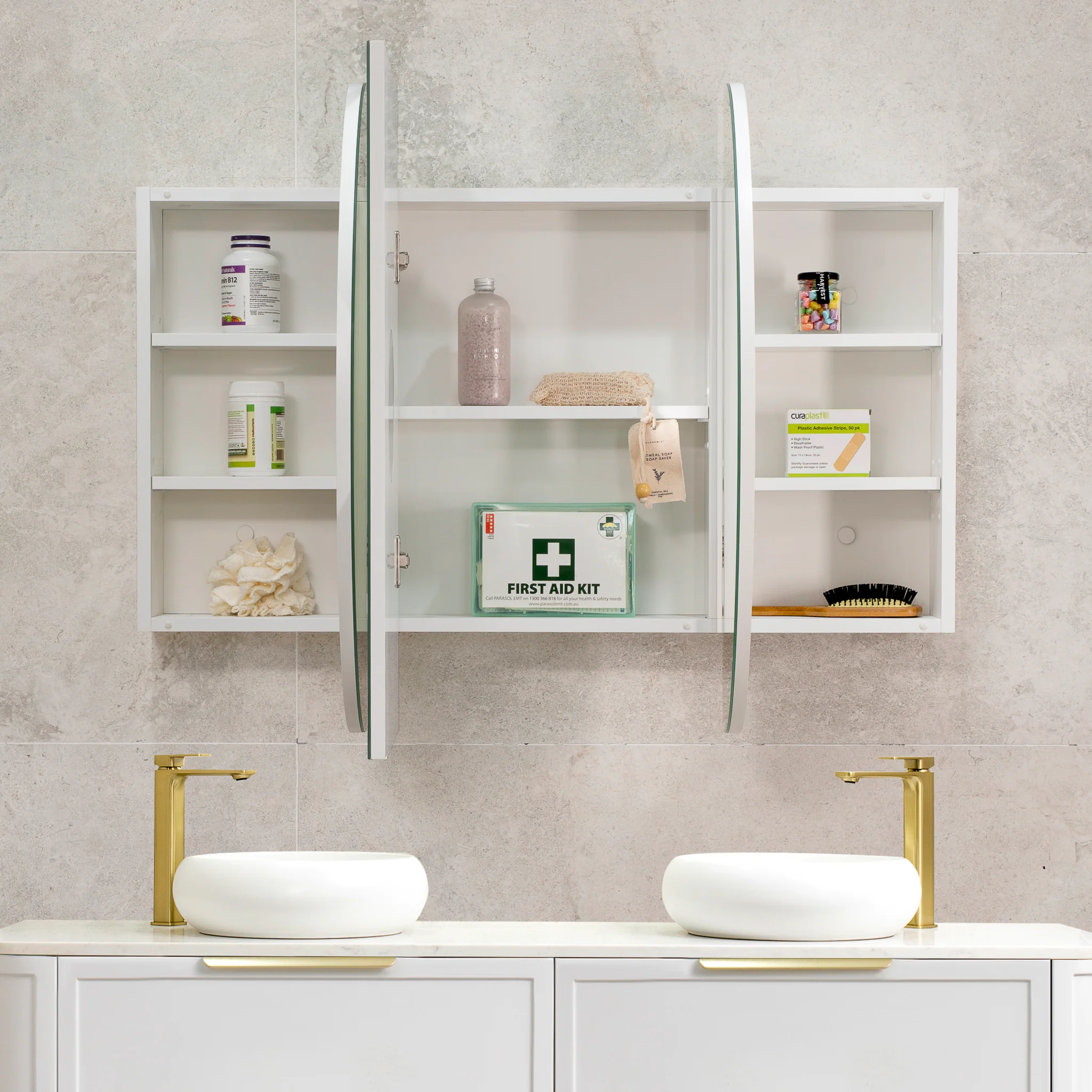 Pill Oval 1200mm x 750mm Mirrored Shaving Cabinet, Matte White - Image 9
