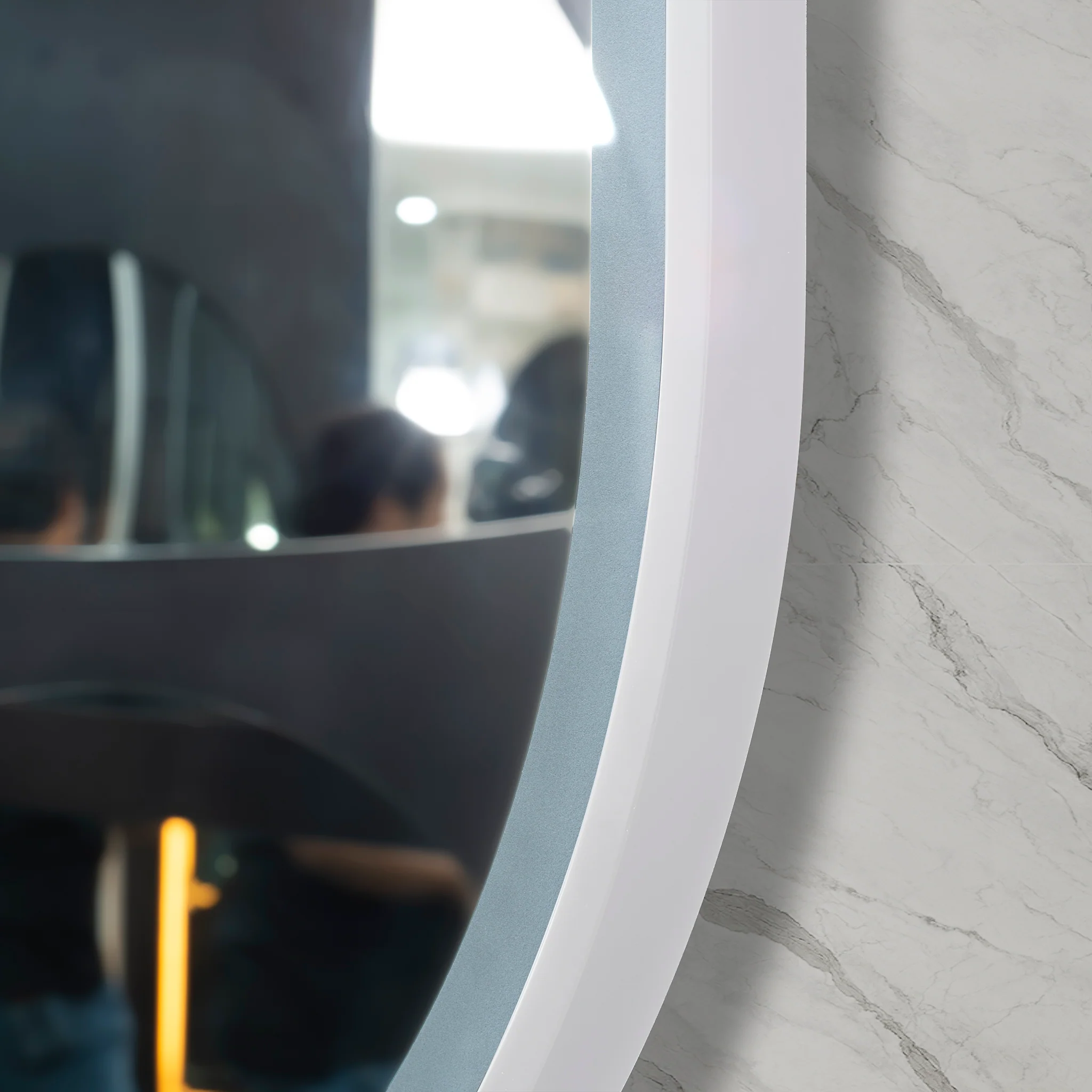 *Clearance* Pill Oval 1200mm x 900mm Frontlit LED Framed Mirror with Demister, Matte White Frame - Image 4