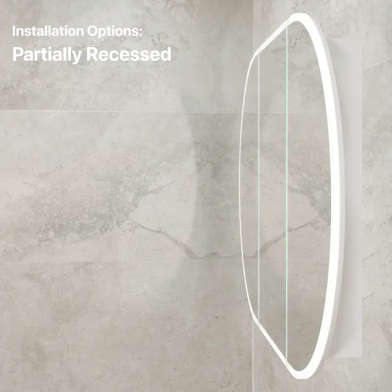 Pill Oval 1500mm x 900mm Frontlit LED Mirrored Shaving Cabinet, Matte White - Image 10