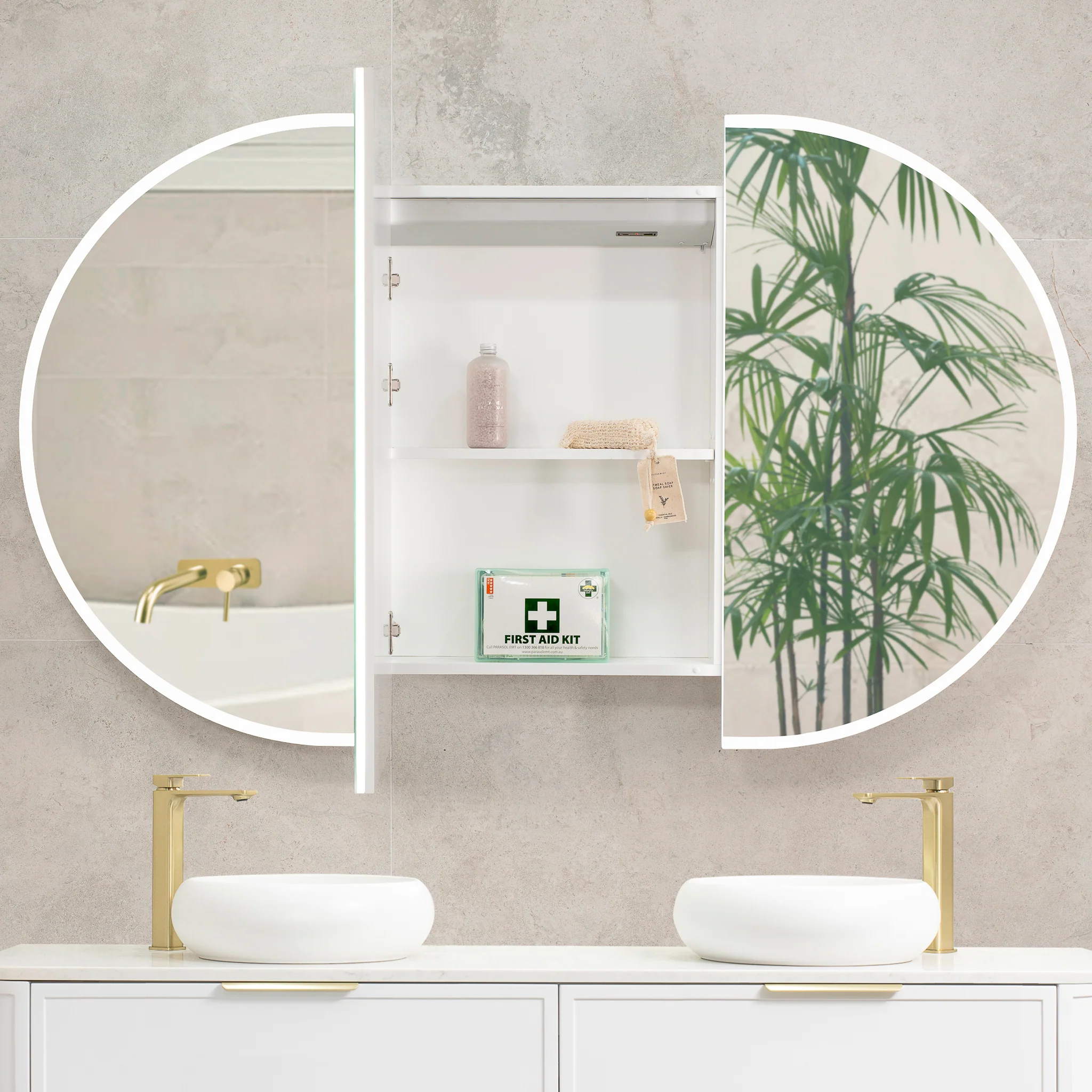 Pill Oval 1500mm x 900mm Frontlit LED Mirrored Shaving Cabinet, Matte White - Image 3