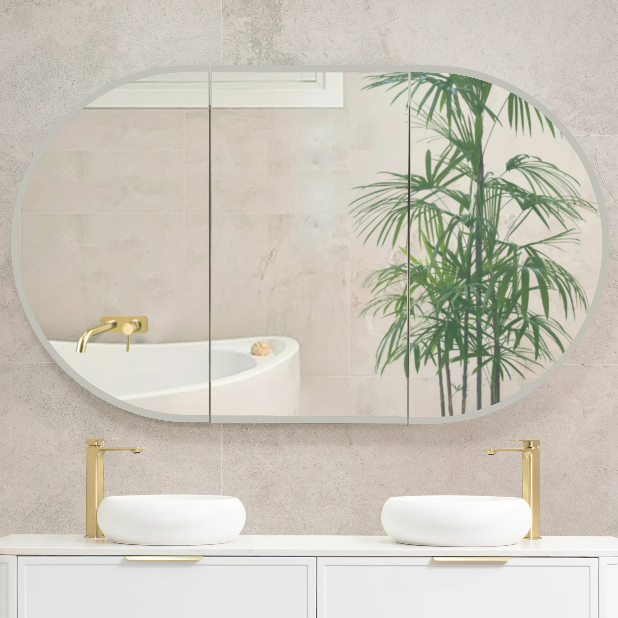 Pill Oval 1500mm x 900mm Frontlit LED Mirrored Shaving Cabinet, Matte White - Image 4