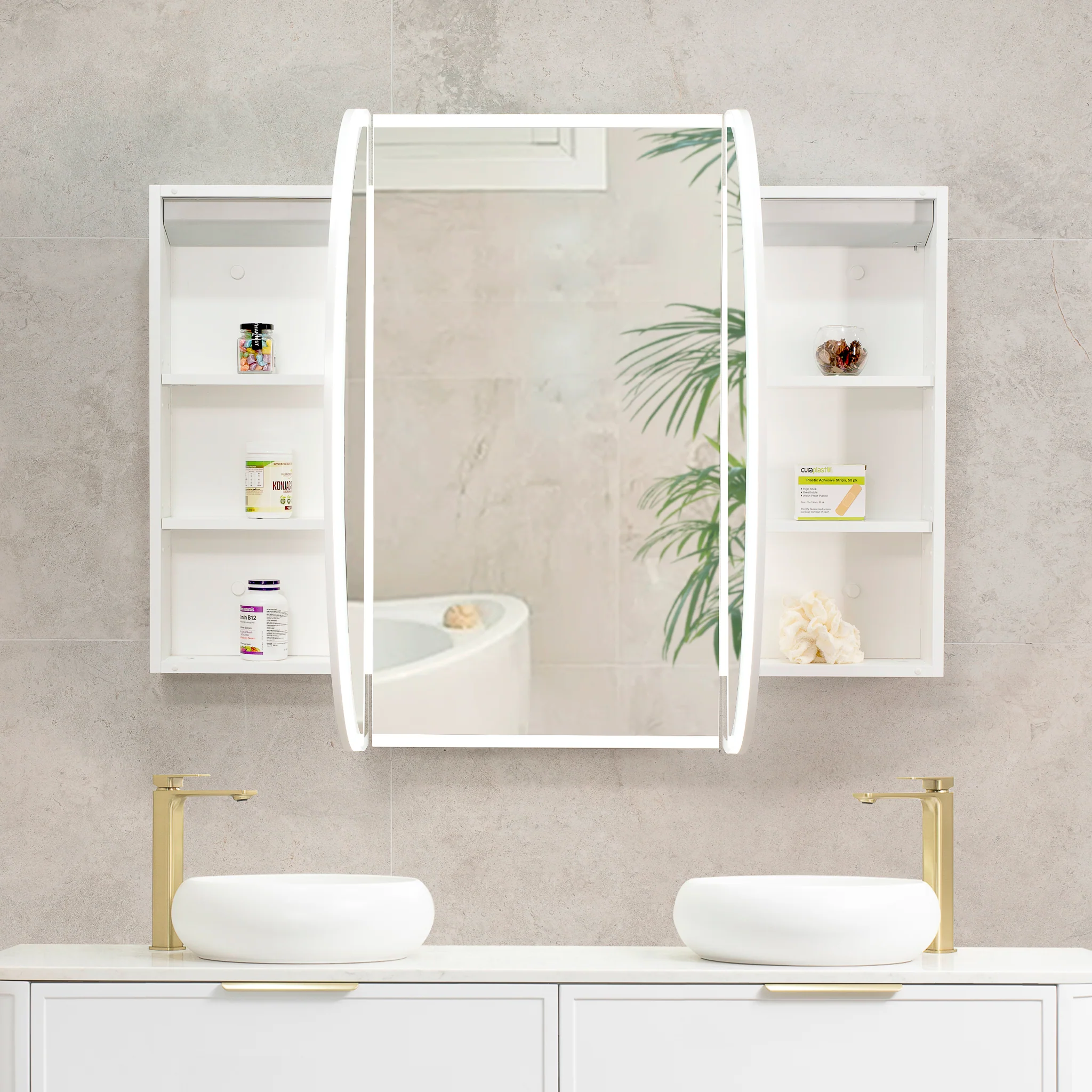 Pill Oval 1500mm x 900mm Frontlit LED Mirrored Shaving Cabinet, Matte White - Image 5