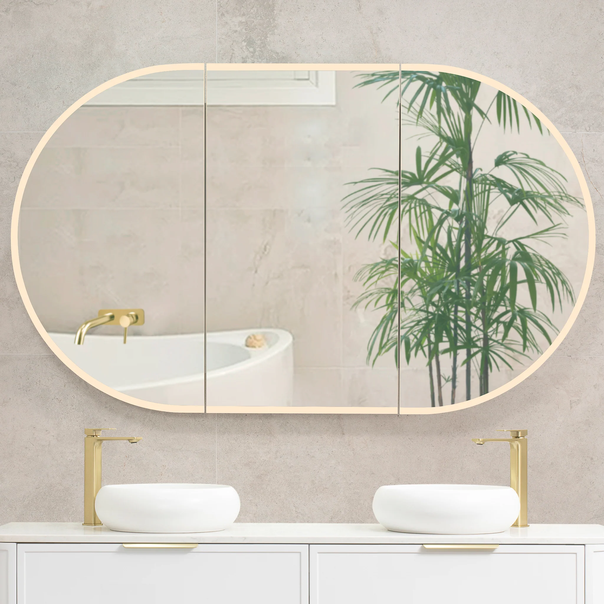Pill Oval 1500mm x 900mm Frontlit LED Mirrored Shaving Cabinet, Matte White - Image 6