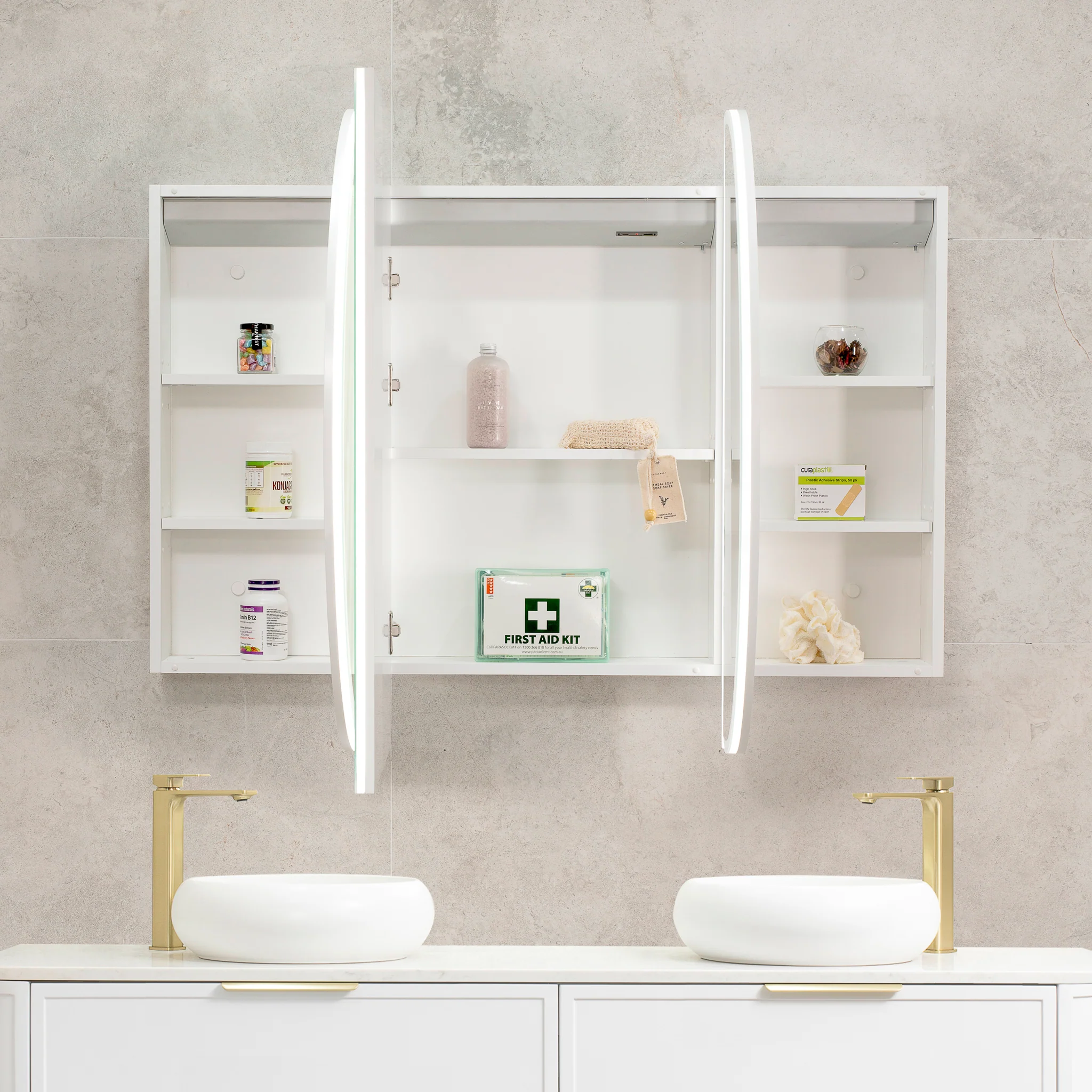 Pill Oval 1500mm x 900mm Frontlit LED Mirrored Shaving Cabinet, Matte White - Image 7
