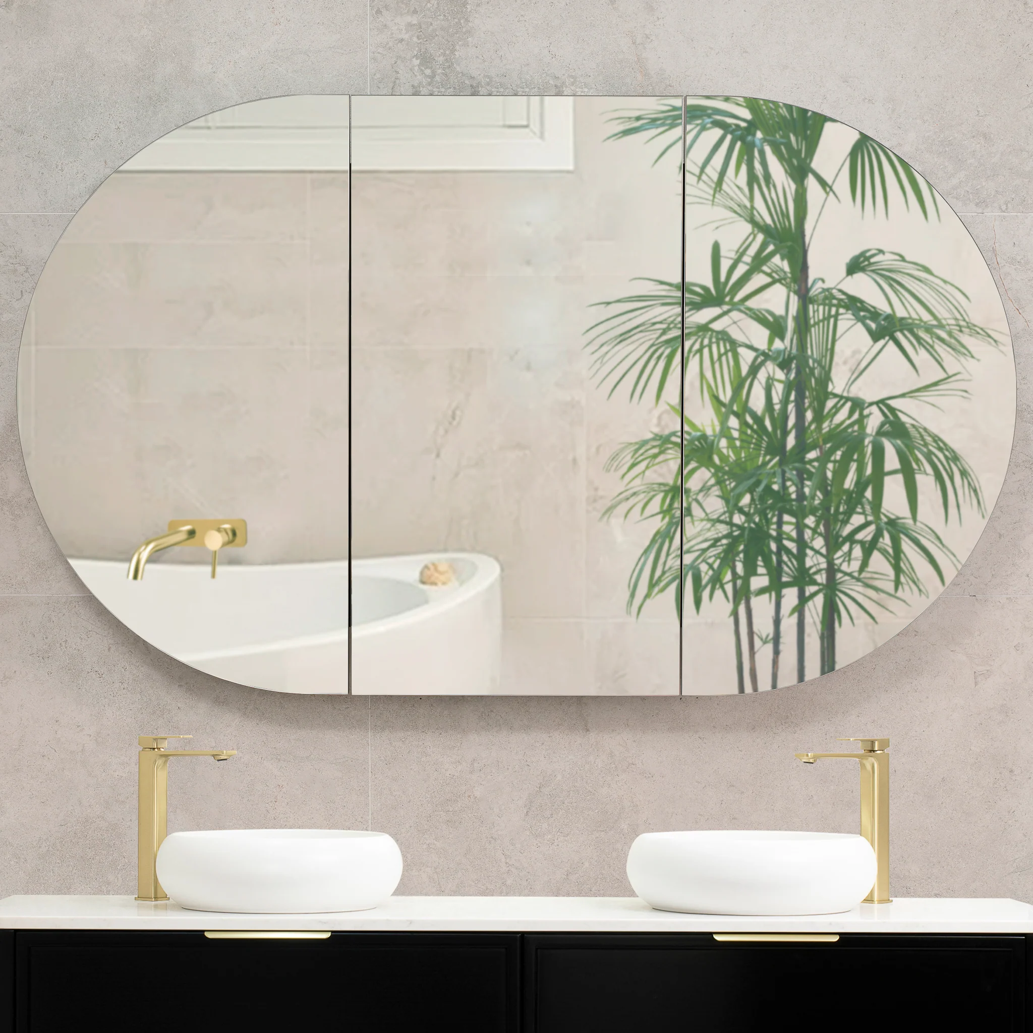 Pill Oval 1500mm x 900mm Mirrored Shaving Cabinet, Matte Black