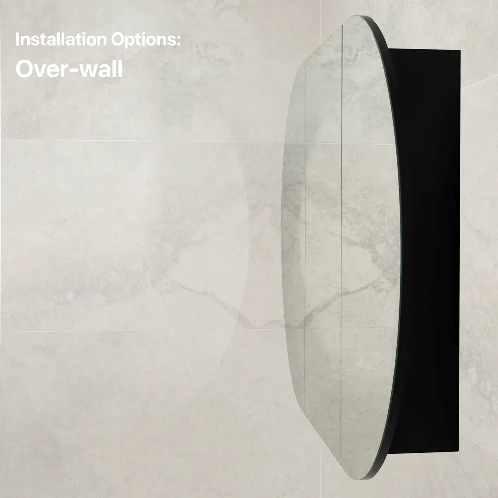 Pill Oval 1500mm x 900mm Mirrored Shaving Cabinet, Matte Black - Image 10