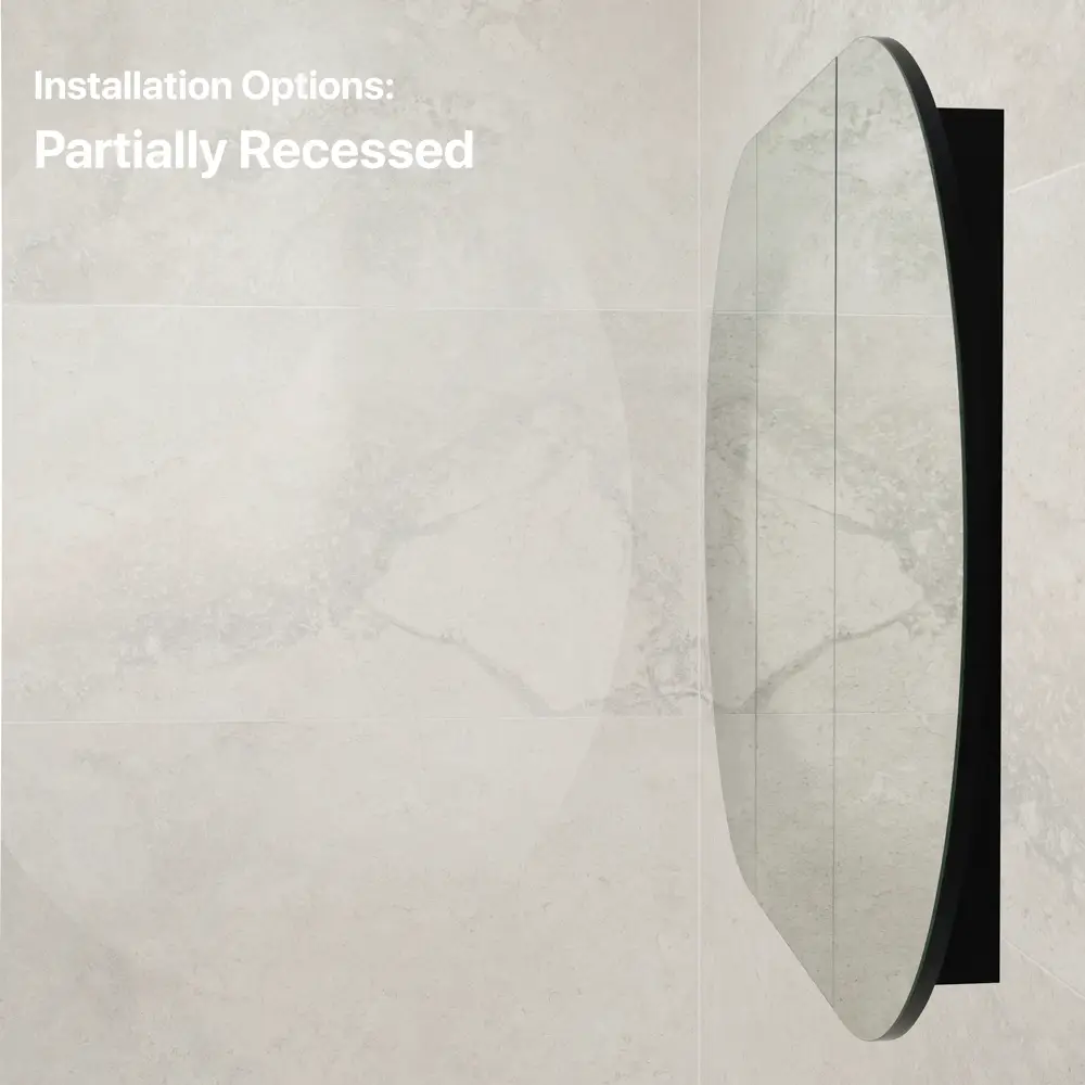 Pill Oval 1500mm x 900mm Mirrored Shaving Cabinet, Matte Black - Image 11
