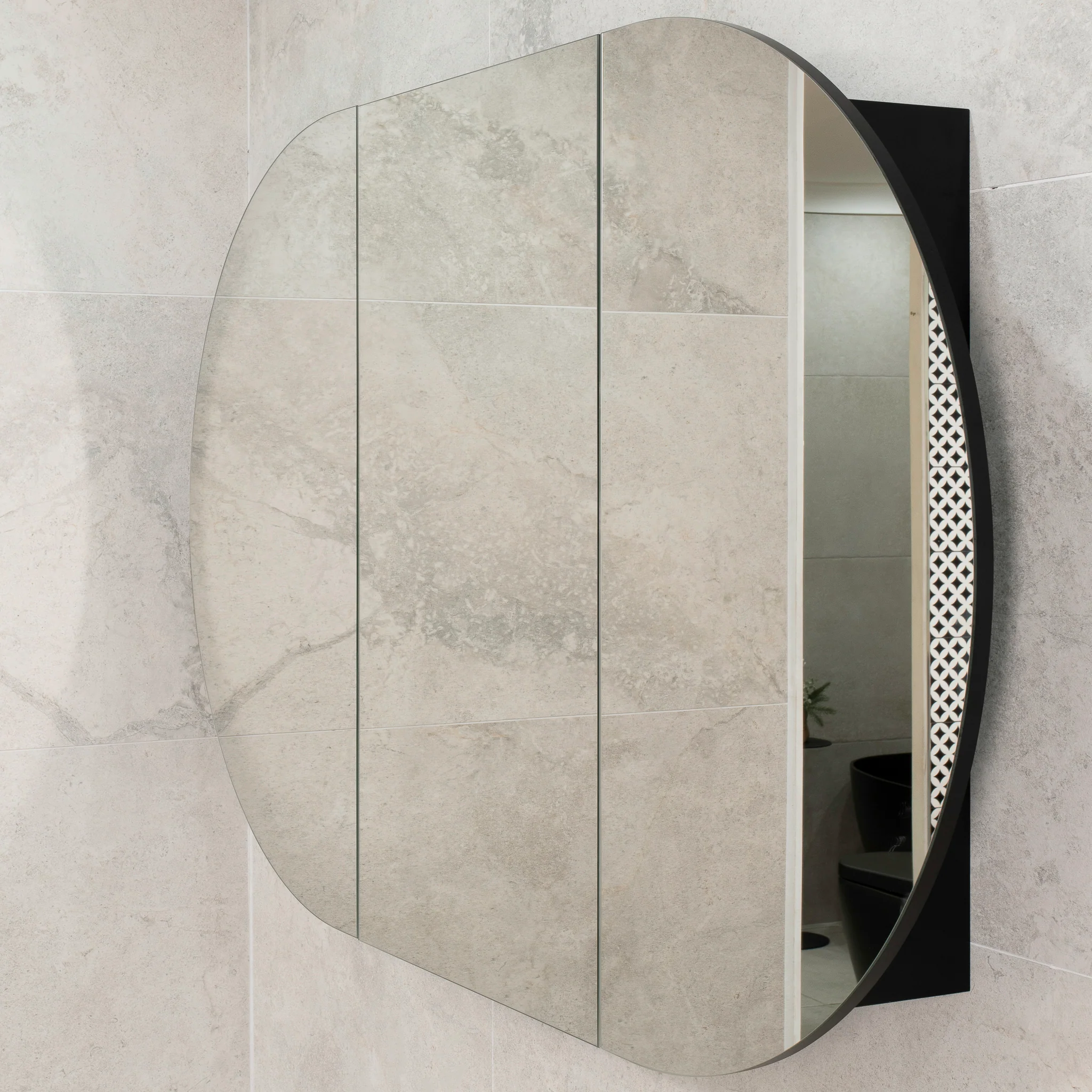 Pill Oval 1500mm x 900mm Mirrored Shaving Cabinet, Matte Black - Image 3