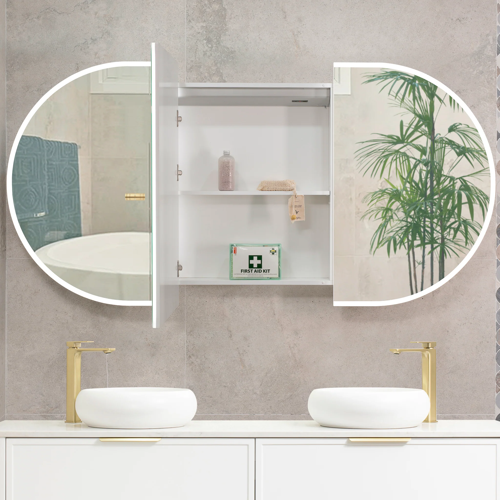 Pill Oval 1800mm x 900mm Frontlit LED Mirrored Shaving Cabinet, Matte White - Image 3
