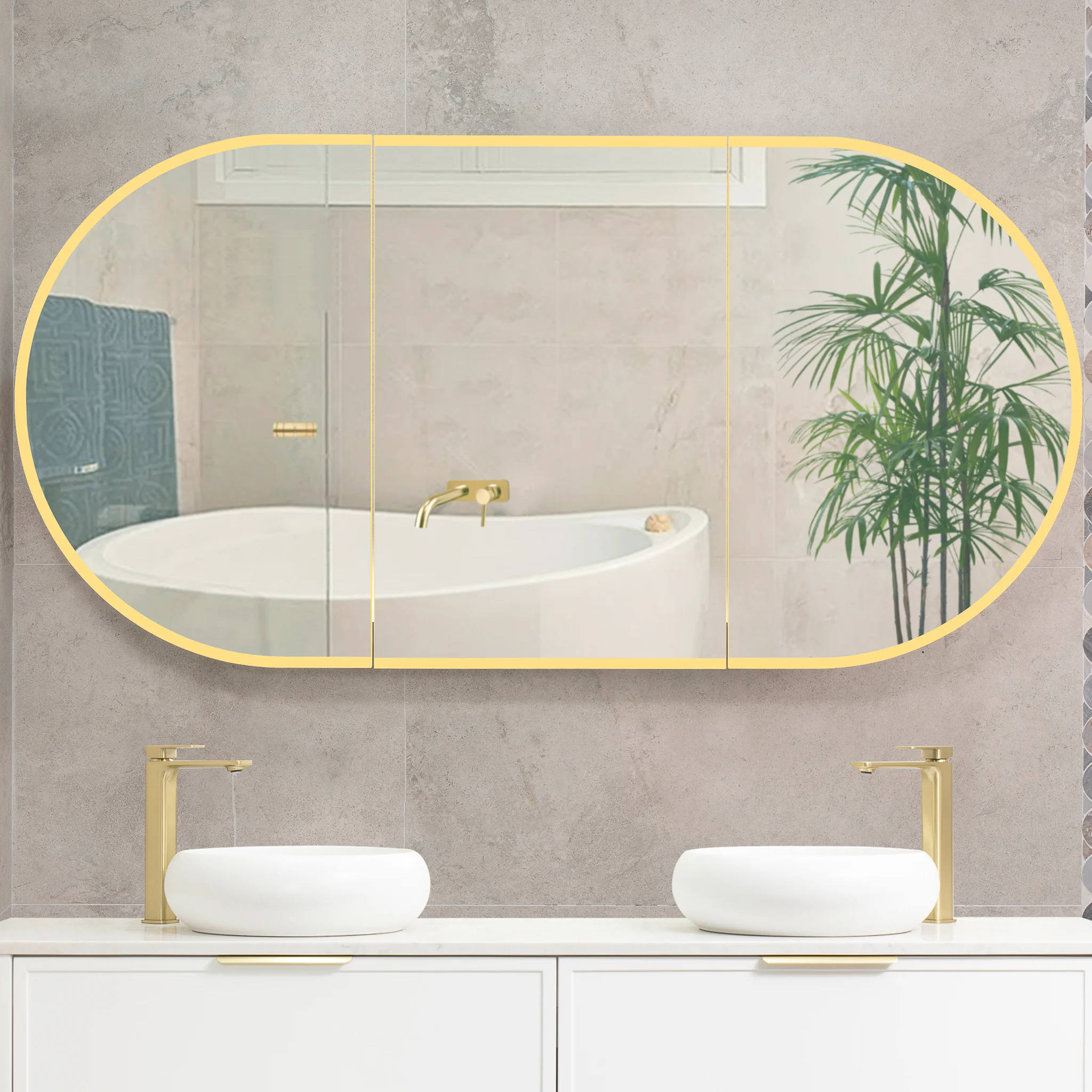 Pill Oval 1800mm x 900mm Frontlit LED Mirrored Shaving Cabinet, Matte White - Image 4