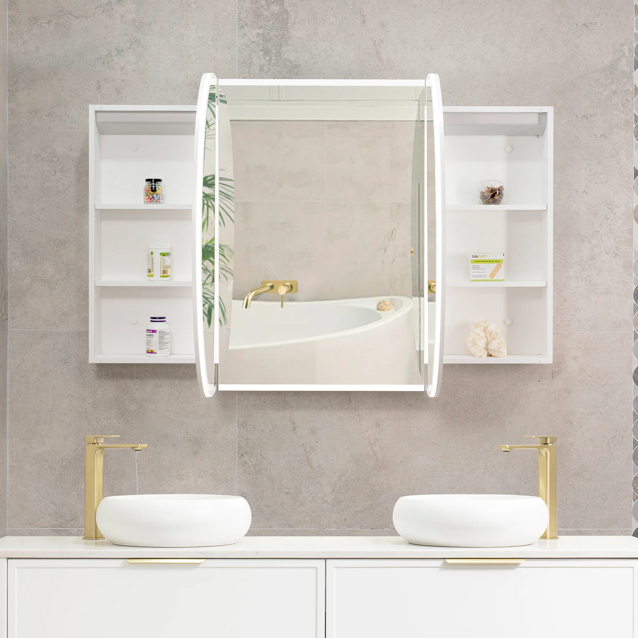 Pill Oval 1800mm x 900mm Frontlit LED Mirrored Shaving Cabinet, Matte White - Image 5
