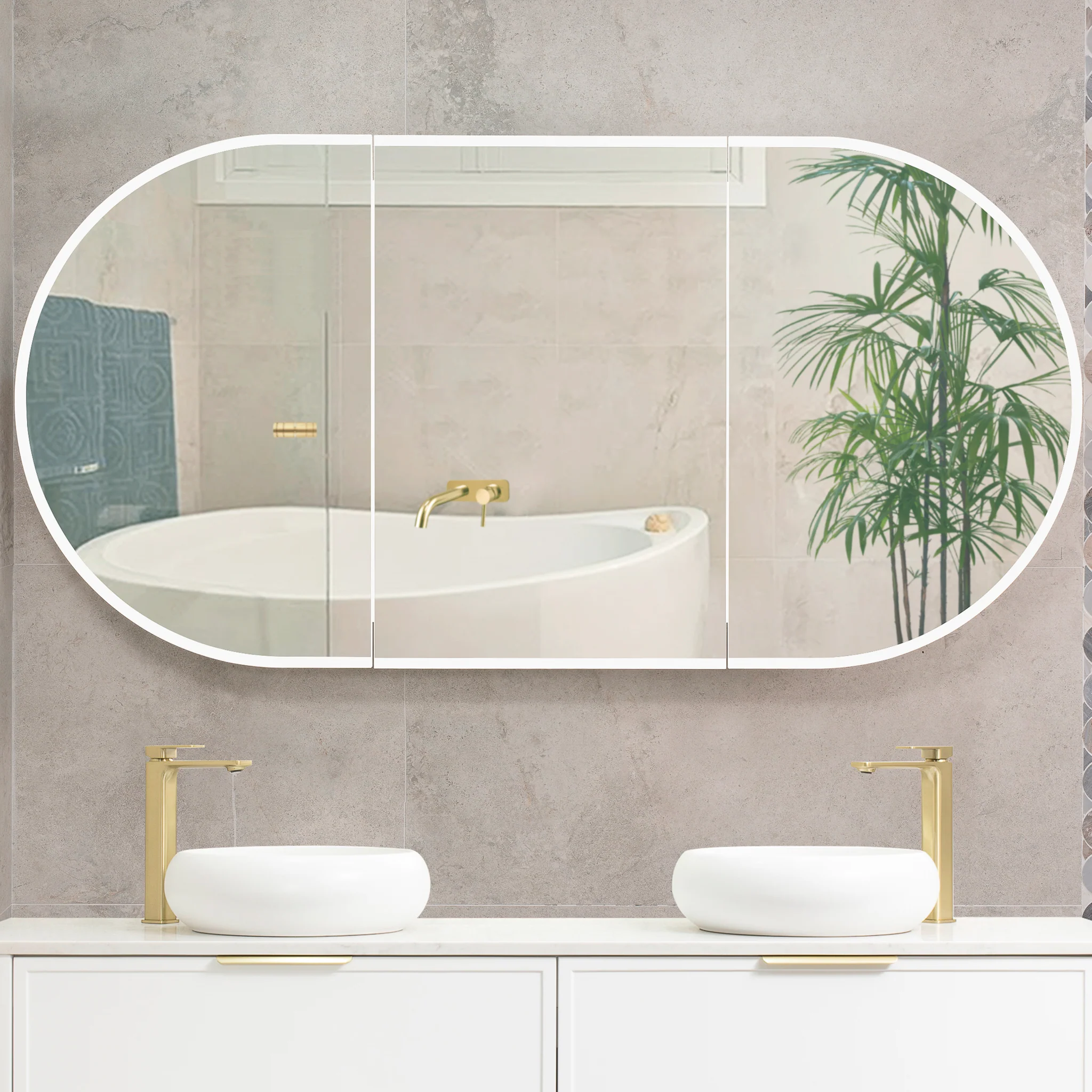 Pill Oval 1800mm x 900mm Frontlit LED Mirrored Shaving Cabinet, Matte White - Image 6