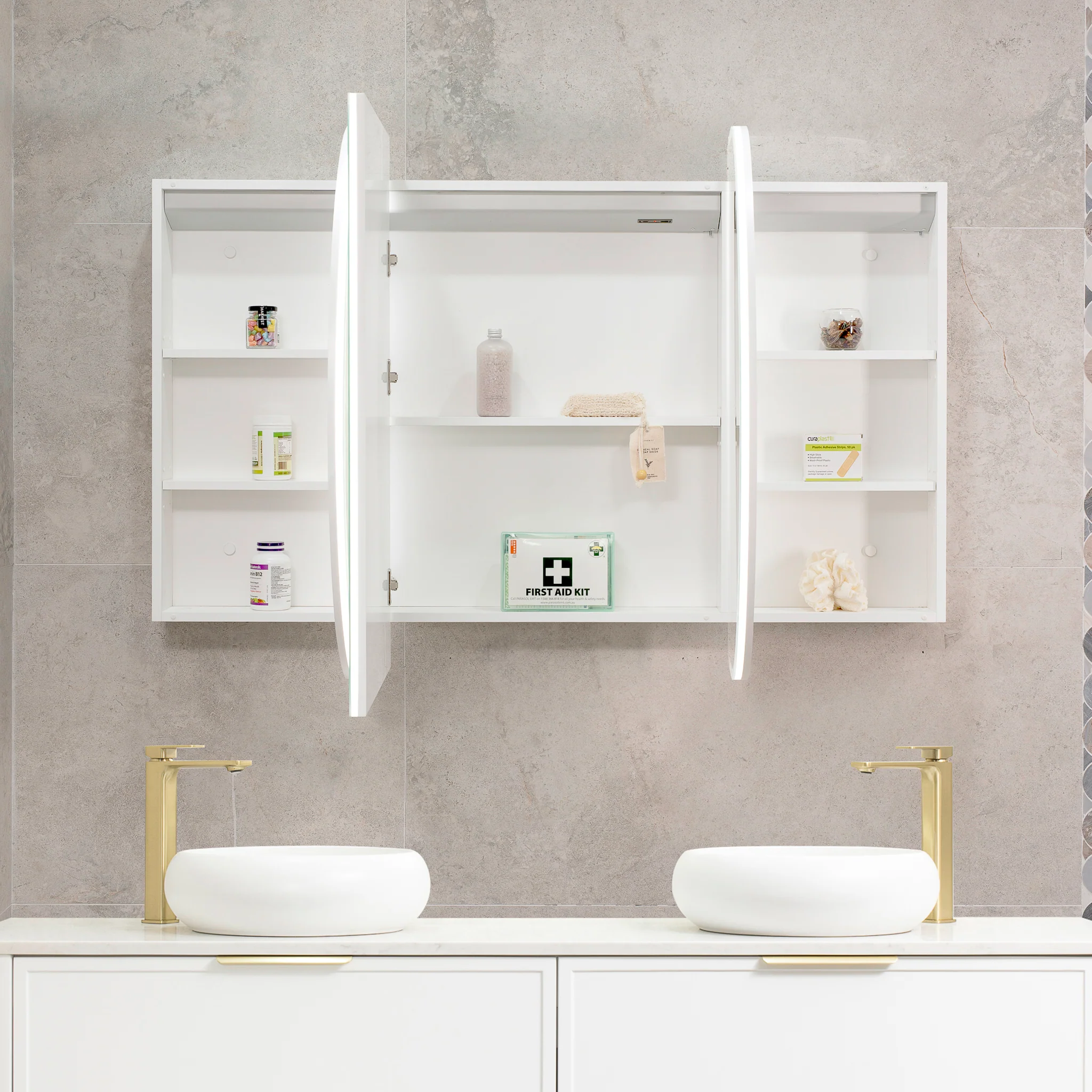 Pill Oval 1800mm x 900mm Frontlit LED Mirrored Shaving Cabinet, Matte White - Image 7