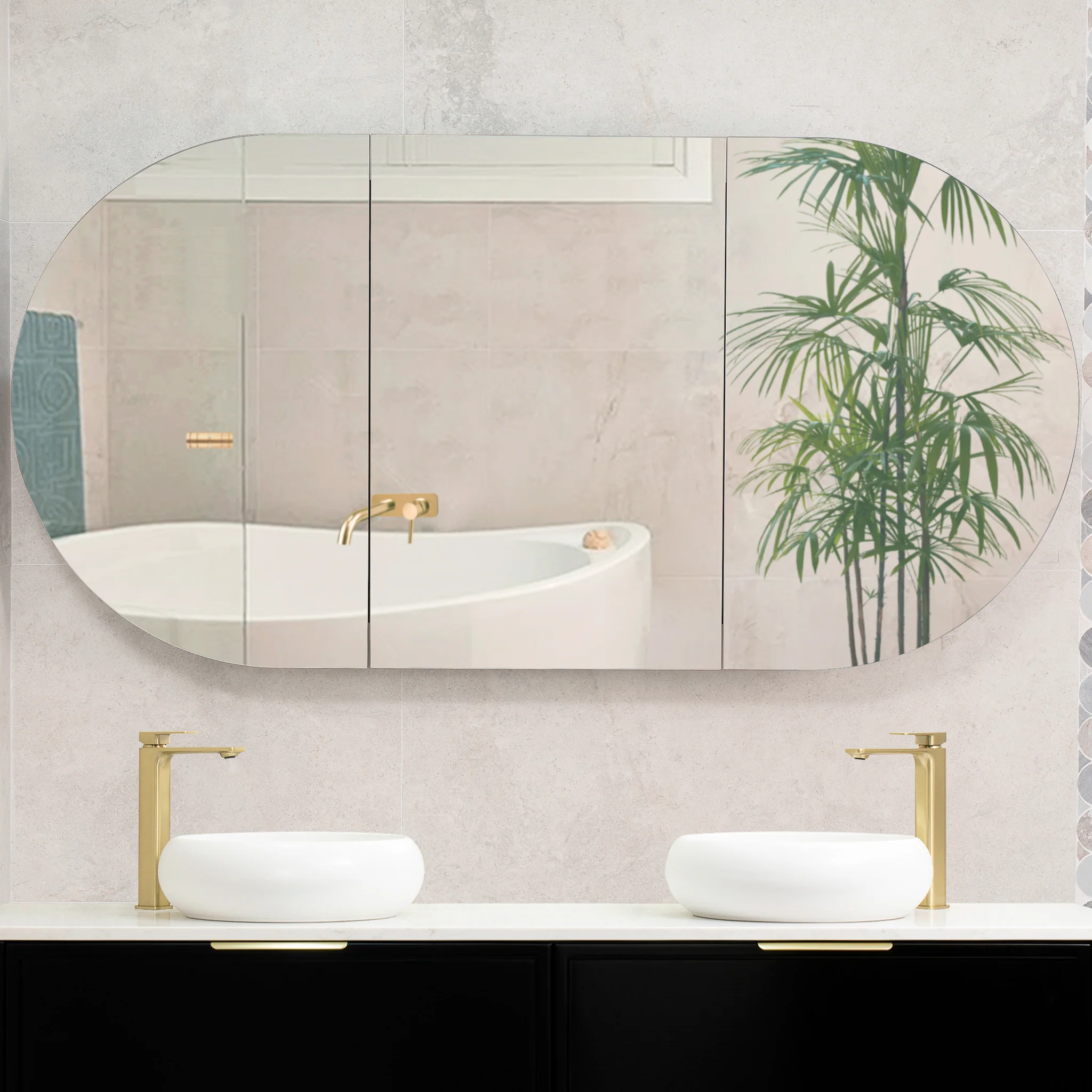 Pill Oval 1800mm x 900mm Mirrored Shaving Cabinet, Matte Black - Image 2