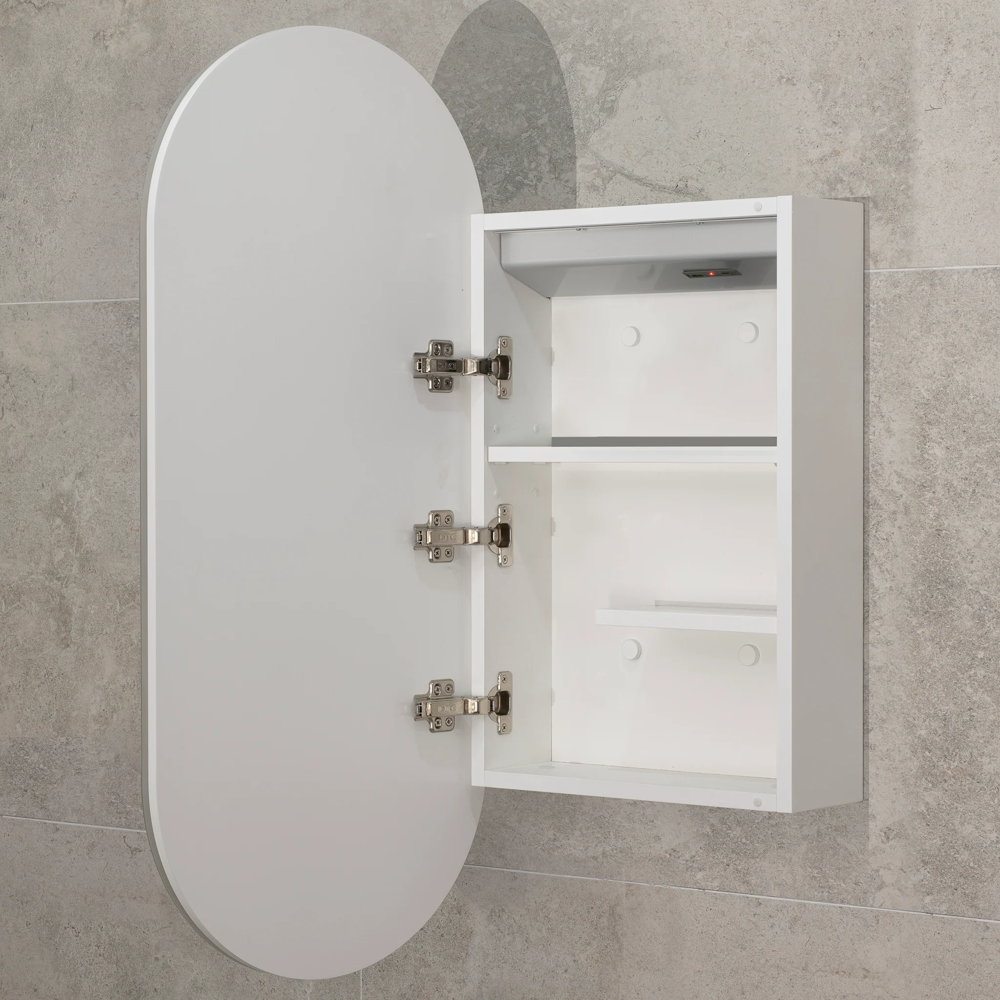 Pill Oval 400mm x 900mm Frontlit LED Mirrored Shaving Cabinet, Matte White - Image 4