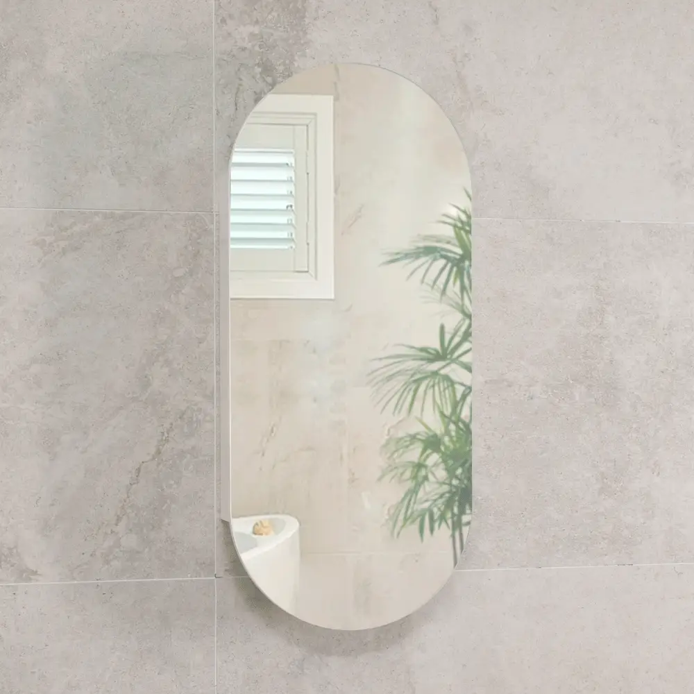 Pill Oval 400mm x 900mm Mirrored Shaving Cabinet, Matte White - Image 4