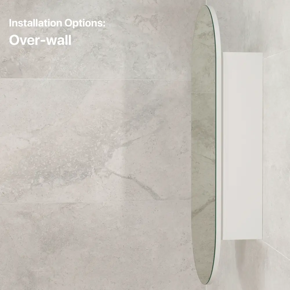 Pill Oval 400mm x 900mm Mirrored Shaving Cabinet, Matte White - Image 8